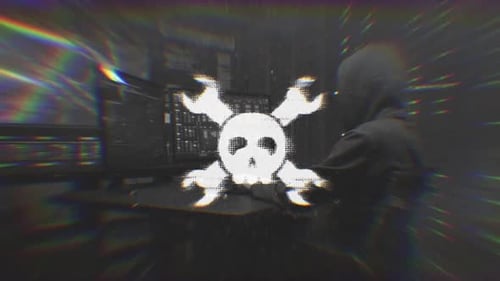 Digital Glitch Skull and Wrenches Logo Reveal Intro