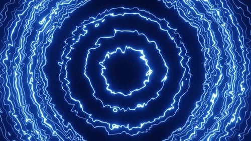 Glowing Animation Cyan Plasma Pulsing Different Sizes Circles or Rings on Black Background Loop