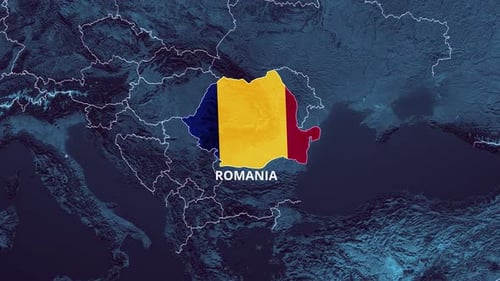 Romania Map Highlight and Flag Reveal