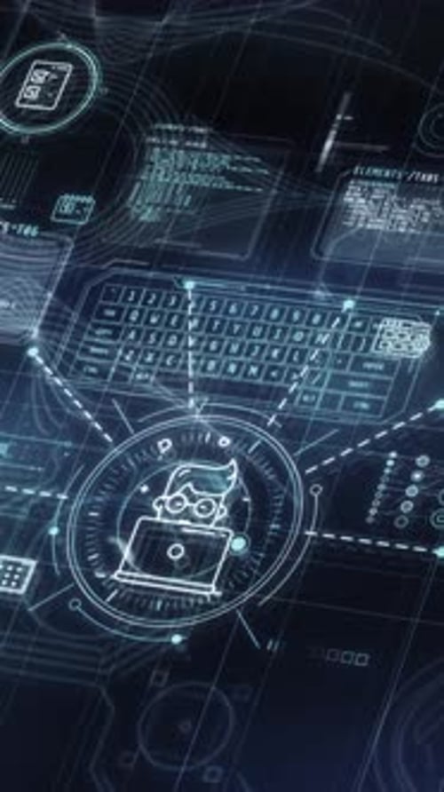 Representación del procesamiento de datos digitales en un espacio virtual
