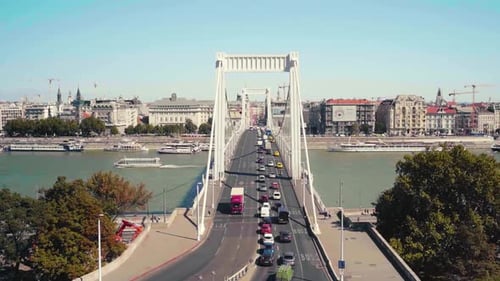 View over the 'Elizabeth Bridge' crossing the Danube river in Budapest, Hungary