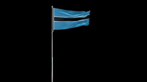 Botswana Flag Waving on Pole with Realistic Fabric Motion