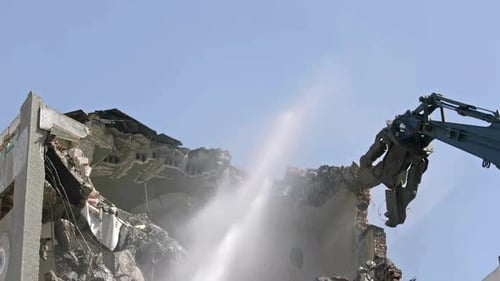 Excavator Demolishes Old Ancient Apartment Building