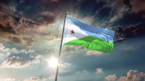 Waving Flag of Djibouti Against Dramatic Cloudy Sky