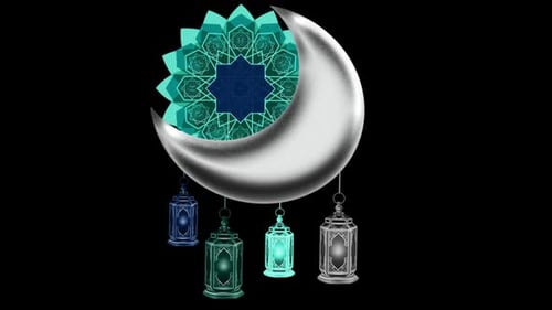 Big Moon With Lamps For Ramadan Loop Alpha
