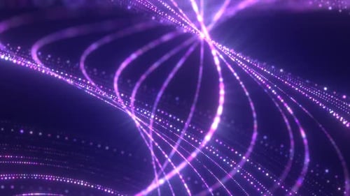 Des traînées de lumière violette fluides dans un motif d'onde numérique futuriste sur fond sombre