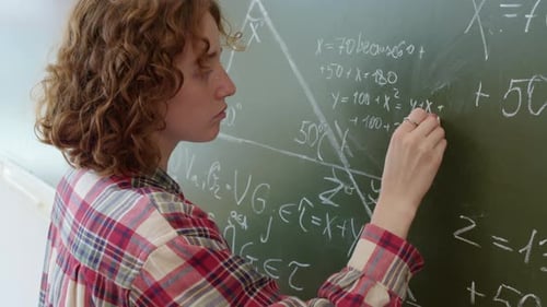 Female College Student Solving Geometry Problem