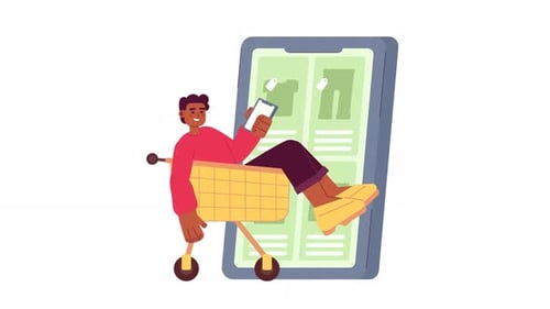 Flat Design Online Shopping with Mobile Phone Animation