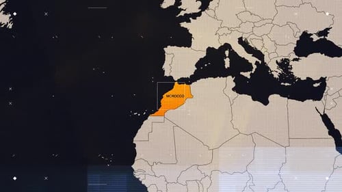 Futuristic World Map Country Highlight with Digital Glitch Effect