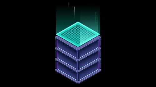 Isometric futuristic server animation. Isometric database or data center. Abstract blockchain