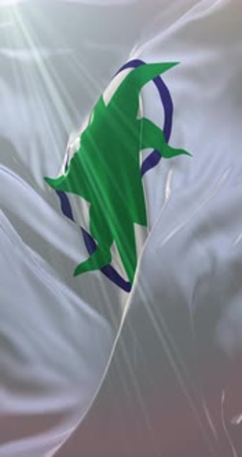 Abstract Waving Flag with Green and Blue Symbol Vertical