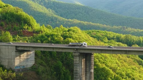 Freight Truck Crossing Mountain Viaduct