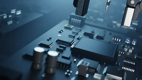 Manipulator arm in the production of microelectronics and chips. animation has a loop