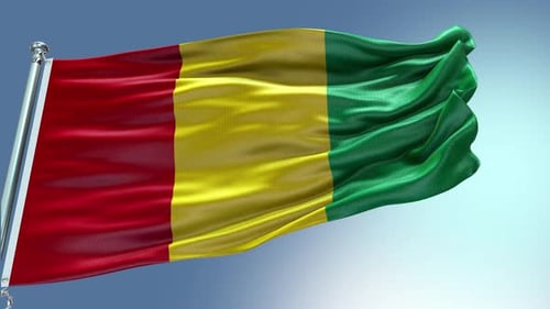 Realistic Waving Guinea National Flag on a Pole