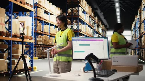 Warehouse Worker Live Streaming Inventory Update