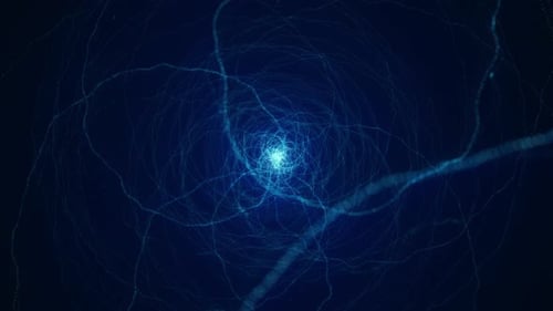 Abstract animation of a glowing blue vortex spinning around a bright center