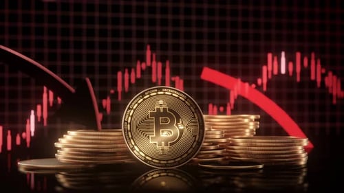 Bitcoin Cryptocurrency Market Fluctuations with Red Arrows