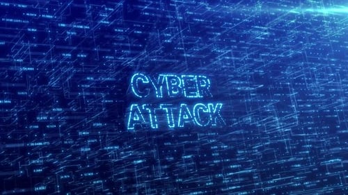 Enthüllung eines Cyberangriffstextes über blaues futuristisches Technologienetzwerk mit digitalem Cyberspace-Hintergrund