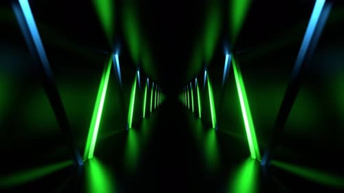 Green And Blue Endless Tunnel With Neon Light Movement In Zig Zag Background VJ Loop In 4K