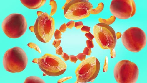 Rotating Fresh Peaches and Slices Abstract Food Loop