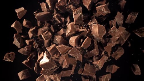 Chocolate Chunks Falling in Slow Motion