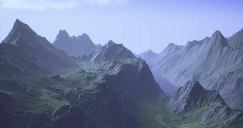 Mountain Range Under Clear Sky with Rolling Hills and Valleys in View