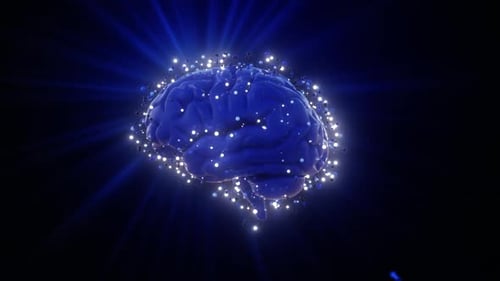 Futuristic 3D Blue Brain Animation with Glowing Particles