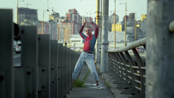 Bridge Grooves Energetic Freestyle Dancing By Young Man in the Urban ...