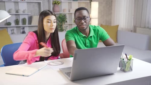 University students study. Multiethnic Students doing homework at home.