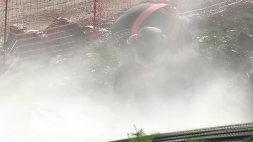 Construction Worker Working in Misty Urban Environment