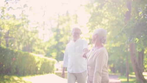 Old Age, Relationship and People Concept - Happy Senior Couple Holding Hands