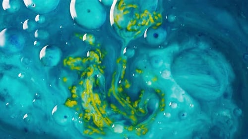 Swirling Turquoise and Yellow Abstract Liquid Design