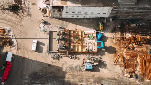 Birds Eye View of Construction Site and Machinery
