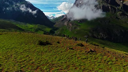 Trekking across a magnificent mountain landscape