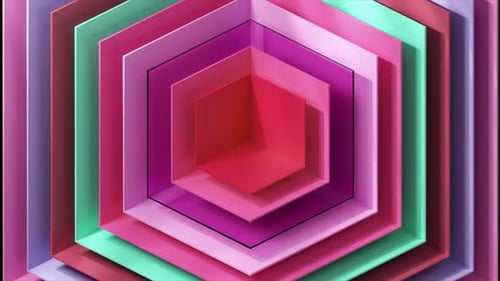 Vibrant Hexagonal Tunnel Rotating Clockwise Shifting Through Pastel Pink Purple Green Hues Against