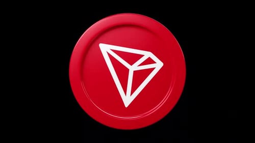 La pièce Tron TRX 3D tourne à 360 degrés en noir par jeton de cryptomonnaie en boucle transparente