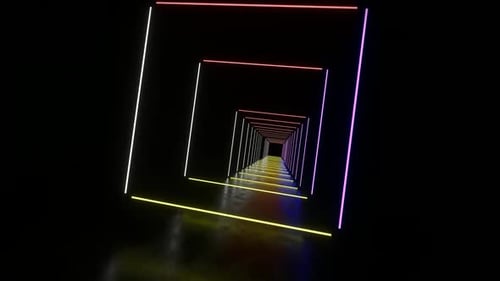 Colorful Square Neon Light Tunnel Background