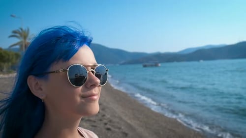 Happy Teenager with Blue Hair