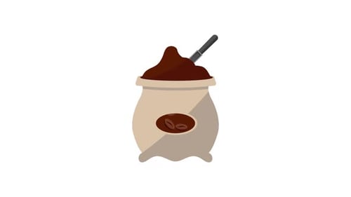 Coffee Sack with Grounds and Scoop Flat Design Animation