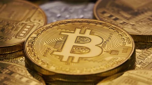 Close Up of Bitcoin Cryptocurrency Coins