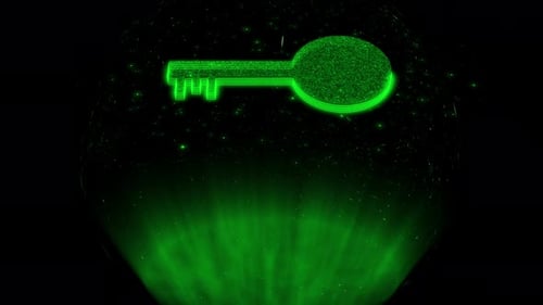 Futuristic glowing low polygonal pad lock key icon animation background. mz_706