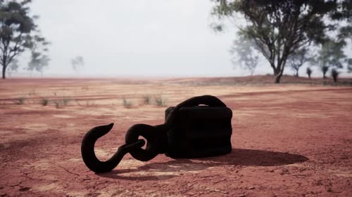 A Rusty Metal Hook on a Vibrant Red Dirt Road
