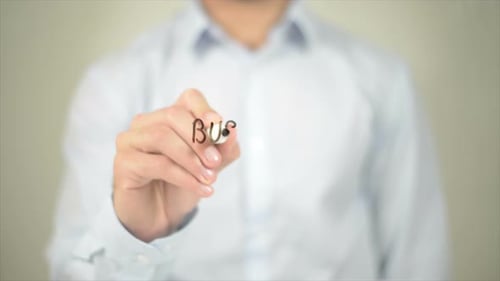 Business Training Man Writing on Transparent Screen