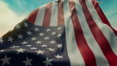 Wavy Flag of United States of America Blowing in the Wind in Slow Motion Waving Official USA Flag
