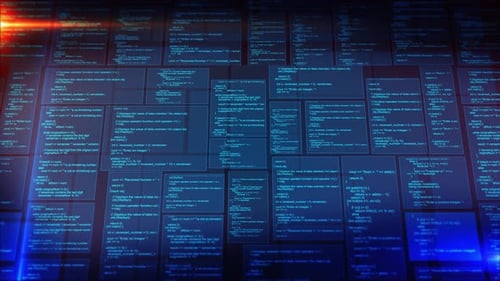 Futuristic Virtual Interface Screen Data Mining Digital Software Cyber Attack System Malware Data