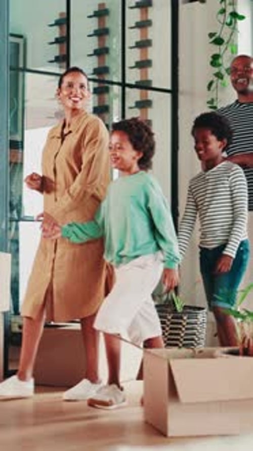 Smile, moving in and happy family in new home for property, investment and real estate