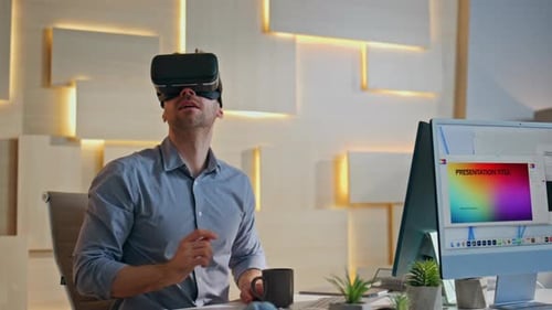 Vr Glasses Worker Developing Project in Innovation Office Close Up Man Goggles