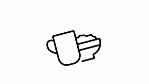 2D Flat Line Animation of Coffee Mug and Breakfast Bowl Icon