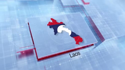 Futuristic Digital Map of Laos with Flag Animation