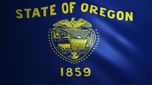 Oregon flag with fabric texture that moves in the wind. Smooth movement of the waving flag